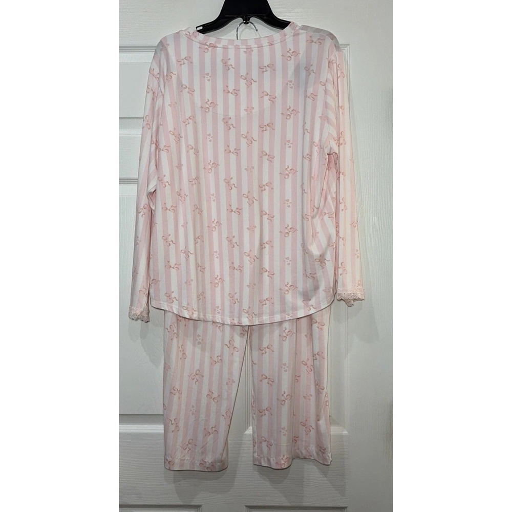 Flora Nikrooz Pajama Set Women XL 14-16 Pink White 2-Piece Top & Pants Sleepwear - Picture 3 of 15